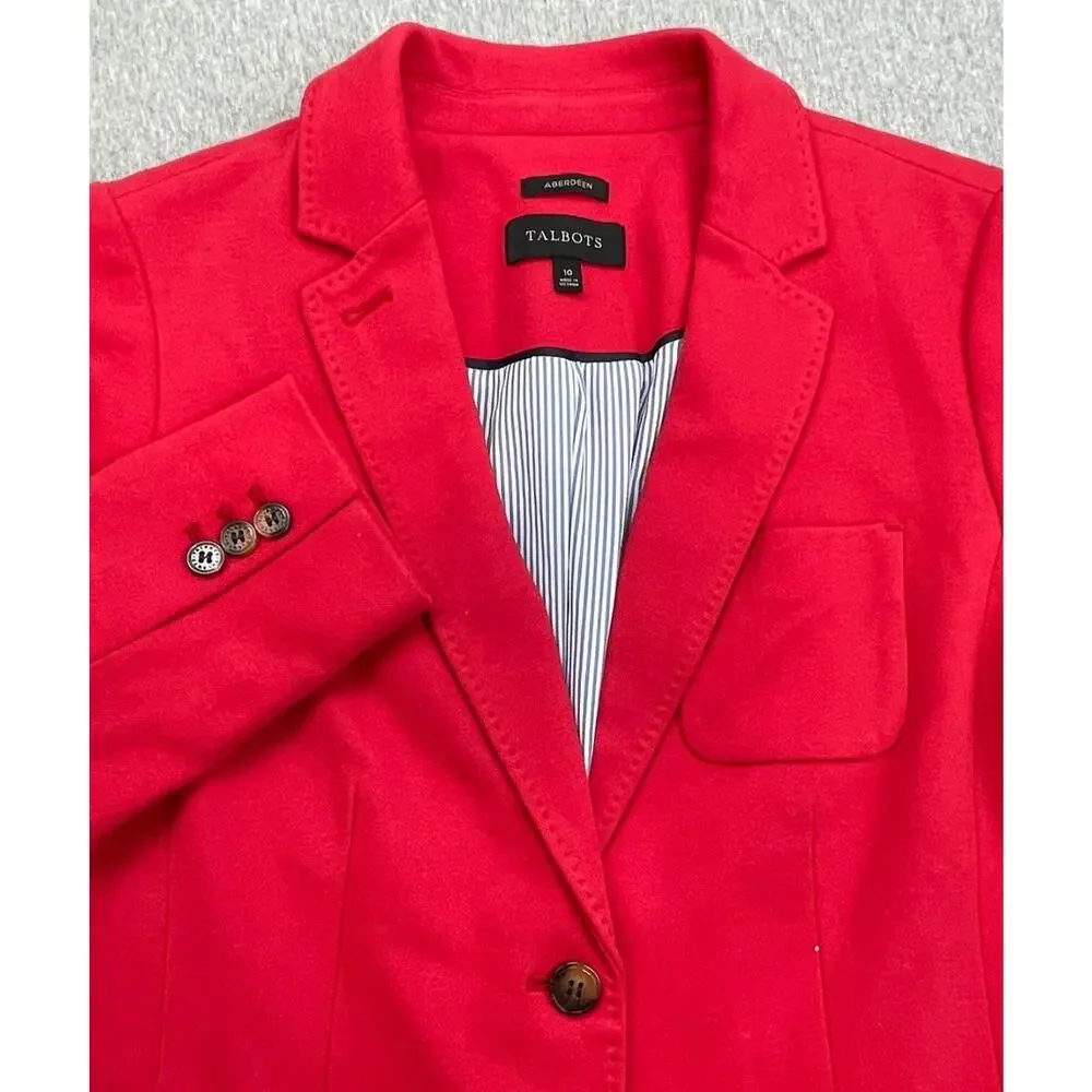 Talbots Blazer Womens 10 Red Cotton Blend Notch Lapel 2-Button‎ Single Breasted
